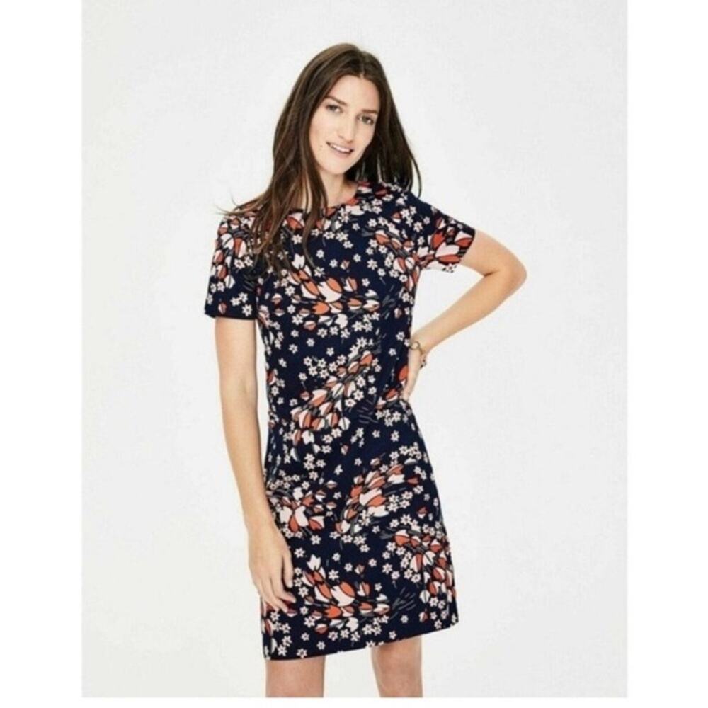 Boden Smart Easy Shift Mini Dress Navy Floral Size 8R
